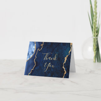 Modern Gold Blue Marble Agate Hartelijk dank Bedankkaart