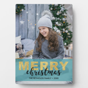 Modern Gold Blue Merry kerst - Foto Plaque Fotoplaat