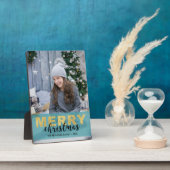 Modern Gold Blue Merry kerst - Foto Plaque Fotoplaat (Zijkant)