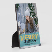 Modern Gold Blue Merry kerst - Foto Plaque Fotoplaat (Zijkant)
