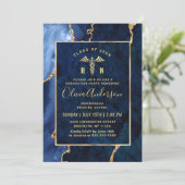 Modern Gold Blue Nursing School Graduparty Kaart (Staand voorkant)