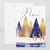 Modern Gold Blue Trees Deer Peace Holiday Greep Kaart (Voorkant / Achterkant)