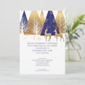 Modern Gold Blue Woodland Deer Kaart (Staand voorkant)