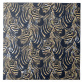 Modern Gold Blue Zebras Print Patroon Tegeltje (Voorkant)