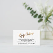 Modern Gold & Bokeh RSVP Online Casual handschrift Informatiekaartje (Staand voorkant)