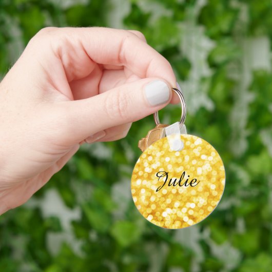 Modern Gold Bokeh Sleutelhanger met naam (Hand)