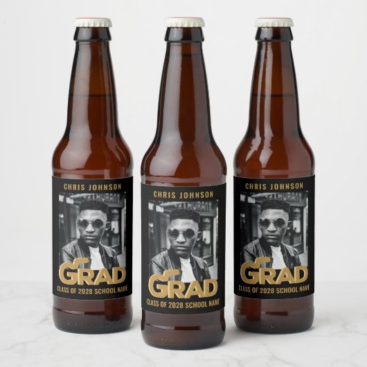 Modern Gold Bold Typography Photo Graduparty Bier Etiket (Flessen)