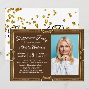 Modern Gold Brown Foto Retirement Party Kaart