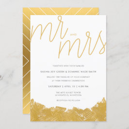 Modern Gold Brush Stroke Wedding Invitation Kaart