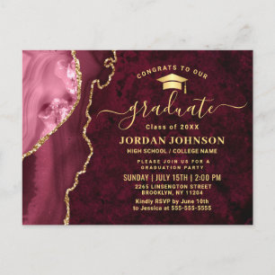 Modern Gold Burgundy Graduation Party Invitation Briefkaart