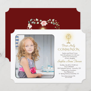 Modern Gold Chalice Foto Girl Heilige Communie Kaart