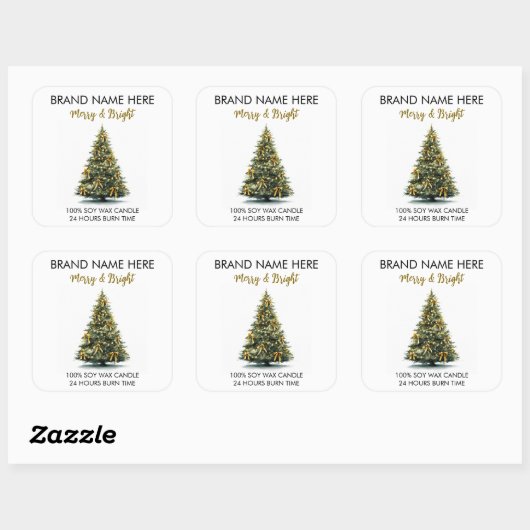 Modern Gold Christmas Tree Candle Label (Vel)