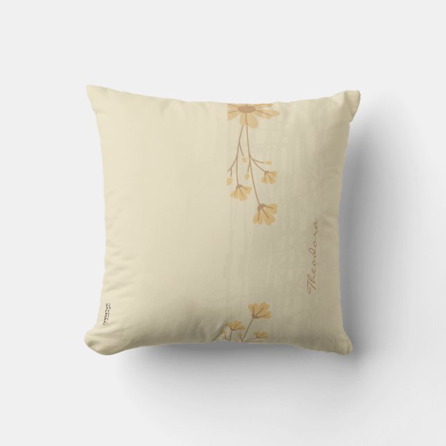 Modern Gold Cream Abstract Floral Kussen (Voorkant)
