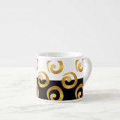 Modern Gold Curls Pattern op Black and White Espresso Kop (Voorkant rechts)