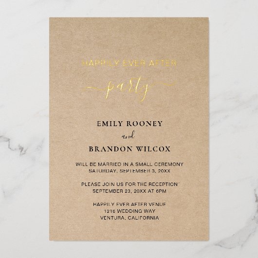 Modern Gold Elegant Rustic Wedding Reception Folie Uitnodiging (Voorkant)