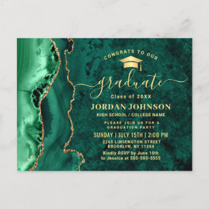 Modern Gold Emerald Graduation Party Invitation Briefkaart
