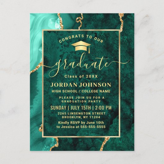 Modern Gold Emerald Graduation Party Invitation Briefkaart (Voorkant)