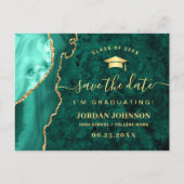 Modern Gold Emerald Green Afstuderen Save the Date Briefkaart (Voorkant)