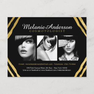Modern Gold en Black Deco Makeup Artist Comp Card Briefkaart