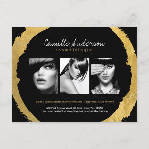 Modern Gold en Black Makeup Artistry Comp Card Briefkaart