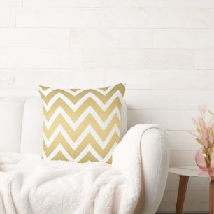 Modern Gold en White Chevron Striped Kussen