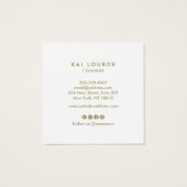 Modern Gold en White Floral Script Font Vierkante Visitekaartjes (Achterkant)