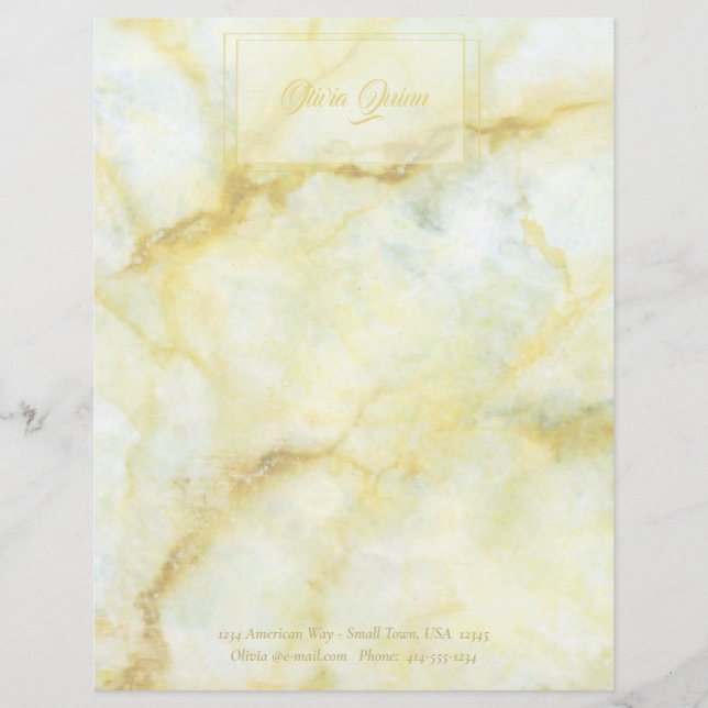 Modern Gold en White Marble Letterhead Briefhoofd (Voorkant)