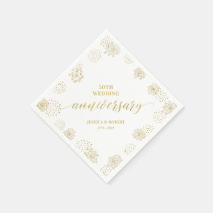 Modern Gold Floral 50th Wedding Jubileum Party Servet