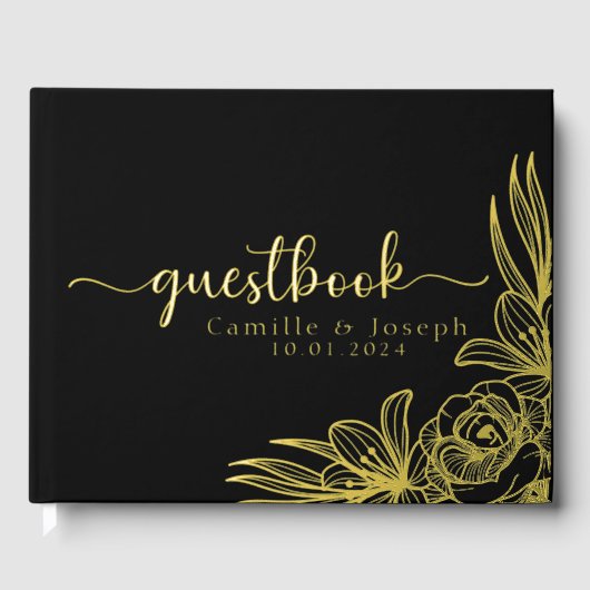 Modern Gold Floral bruiloft gastenboek (Voorkant)