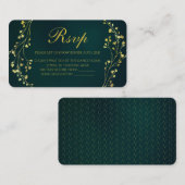 Modern Gold Floral Green Wedding Rsvp Card Informatiekaartje (Voorkant / Achterkant)