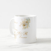 Modern Gold Floral Monogram Logo Wedding Koffiemok (Voorkant links)