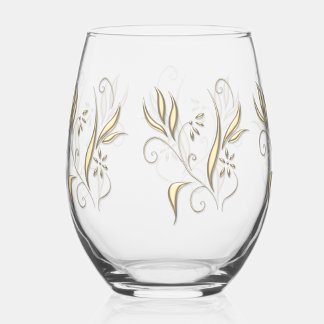 Modern Gold Floral Wijnglas Zonder Voet