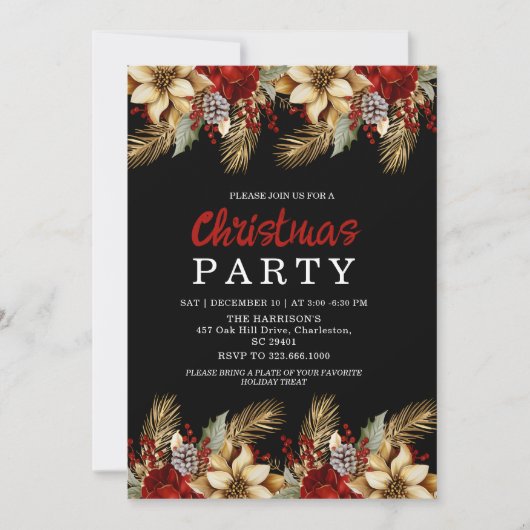 Modern Gold Flower Holiday Celebration Invitation Kaart (Voorkant)