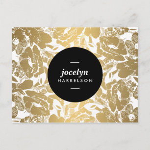 Modern Gold Flowers Black Circle Briefkaart