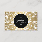 Modern Gold Flowers Black Circle Visitekaartje (Voorkant)