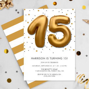 Modern Gold Foil ballon 15e verjaardag Kaart
