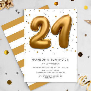 Modern Gold Foil ballon 21st Birthday Kaart
