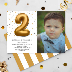 Modern Gold Foil ballon 2e verjaardag Foto Kaart