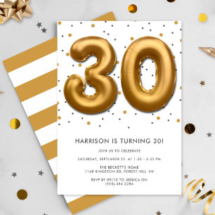 Modern Gold Foil ballon 30th Birthday Kaart