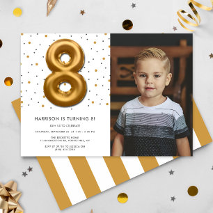 Modern Gold Foil ballon 8e verjaardag Foto Kaart