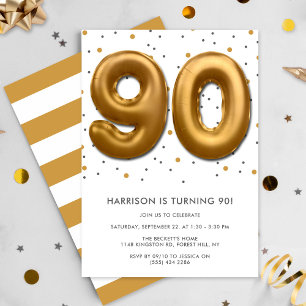 Modern Gold Foil ballon 90th Birthday Kaart