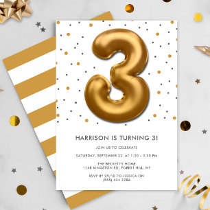 Modern Gold Foil ballon, derde verjaardag Kaart
