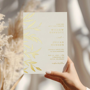 Modern Gold Foil Leaves Wedding Folie Uitnodiging