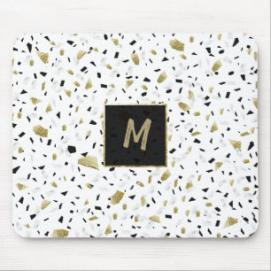 Modern Gold Foil Marble Terrazzo Pattern Monogram Muismat
