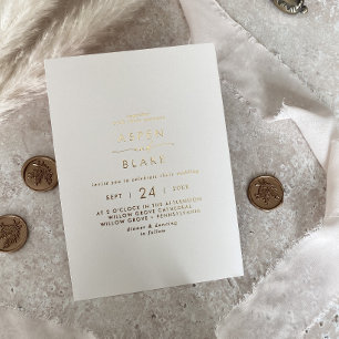 Modern Gold Foil script   Ivory Casual Weddenschap Folie Uitnodiging