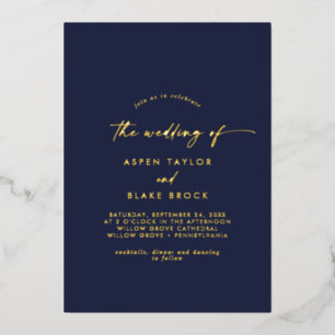 Modern Gold Foil script Navy the Wedding of Folie Uitnodiging
