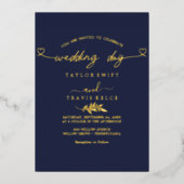Modern Gold Foil Script Navy Trouwdag Folie Uitnodiging (Voorkant)