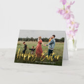 Modern Gold Foil Script Photo Happy Easter Kaart (Orchidee)