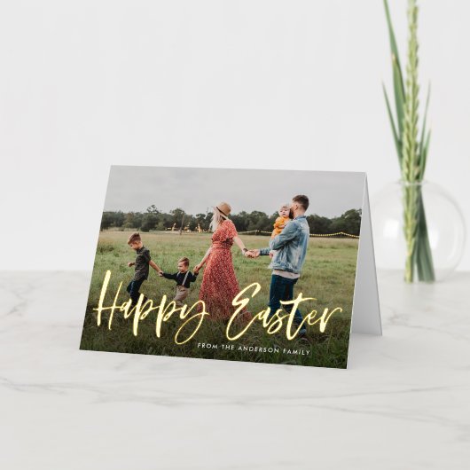 Modern Gold Foil Script Photo Happy Easter Kaart (Voorkant)