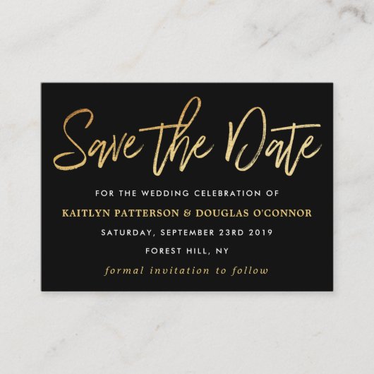 Modern Gold Foil script slaat de datum op Informatiekaartje (Voorkant)